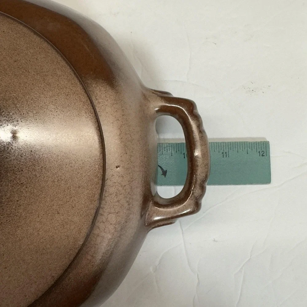 Vintage Mid-Century FRANKOMA POTTERY Baker / Bean Pot Glazed Brown w/ Lid READ‎
